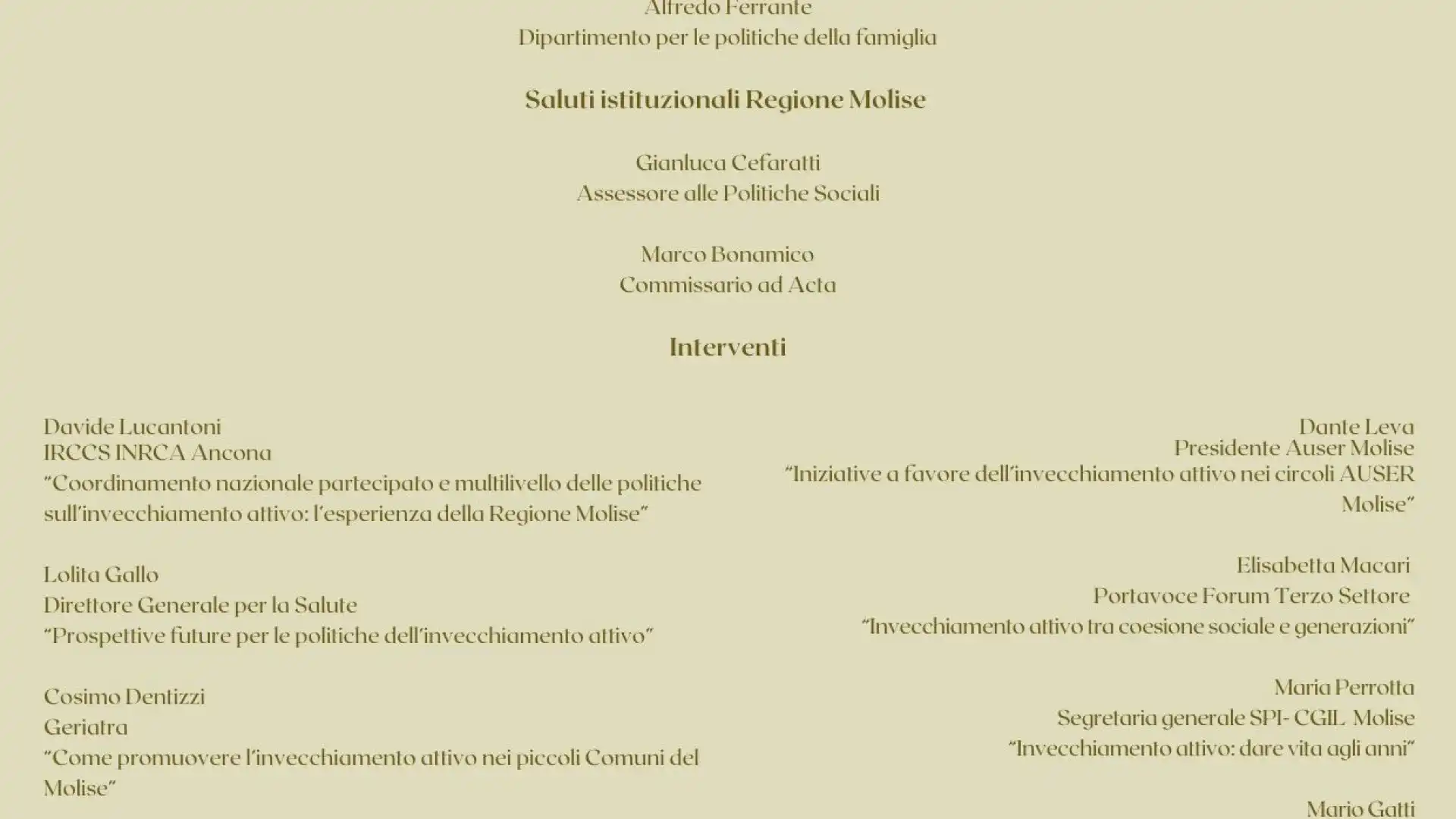 Campobasso : il 14 dicembre la conferenza regionale sulle politiche dell' invecchiamento attivo.